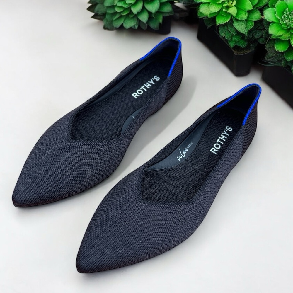 Rothy’s The Point Black & Blue Eco Friendly Slip On Shoes Flats New Size 8